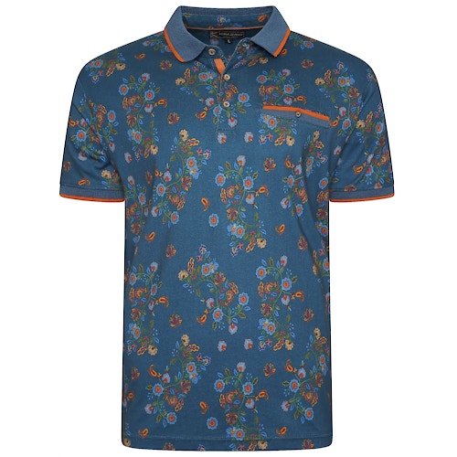 KAM Jersey-Poloshirt mit digitalem Blumendruck, Blau